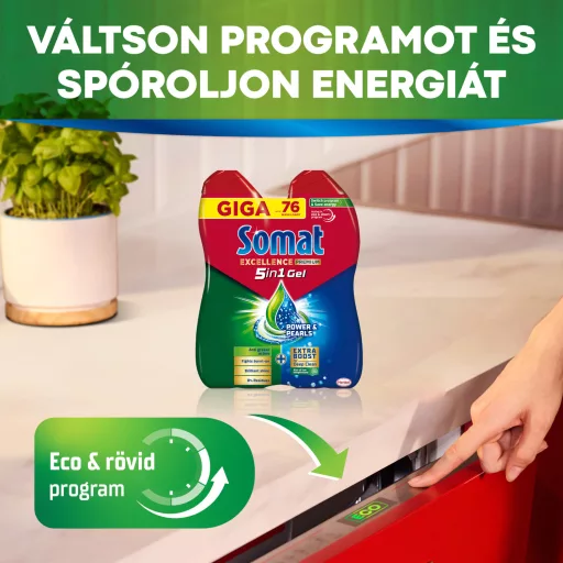 Somat Excellence 5in1 Power & Pearls gépi mosogatószer gél 76 mosogatás 2 x 648 ml