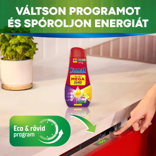 Somat All in 1 Lemon & Lime gépi mosogatószer gél 2 x 40 mosogatás 2 x 720 ml