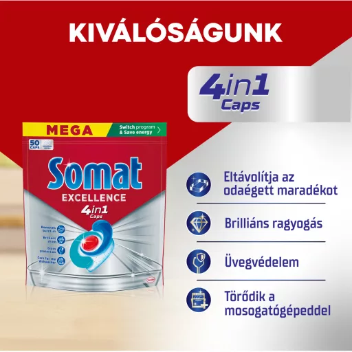 Somat Excellence 4in1 gépi mosogatószer kapszula 50 db 950 g