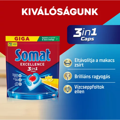 Somat Excellence Lemon Fresh gépi mosogatószer kapszula 70 db 1267 g