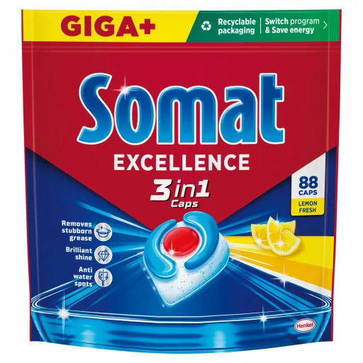 Somat Excellence Lemon Fresh 3in1 gépi mosogatószer kapszula 88 db 1592,8 g