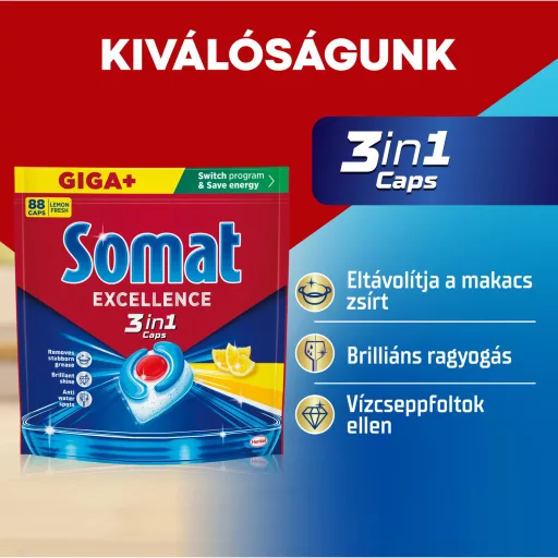Somat Excellence Lemon Fresh gépi mosogatószer kapszula 88 db 1592,8 g