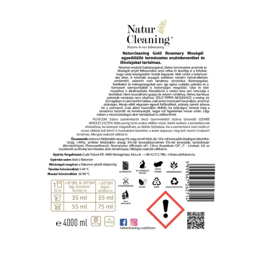 Natur Cleaning mosógél 4L Gold Rosemary Hipoallergén