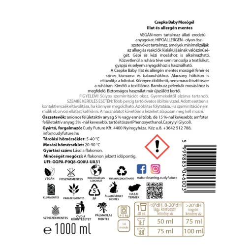 Natur Cleaning mosógél 4L Csepke baby illat és allergénmentes