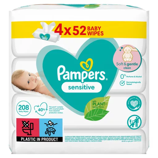 Pampers Sensitive Nedves Törlőkendő, 4 csomag = 208 db Törlőkendő