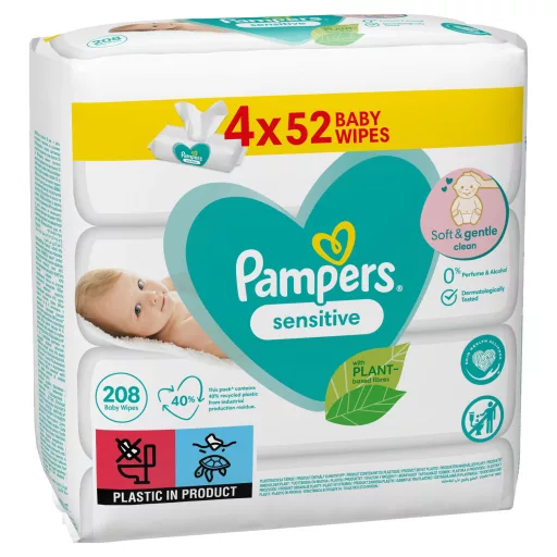 Pampers Sensitive Nedves Törlőkendő, 4 csomag = 208 db Törlőkendő