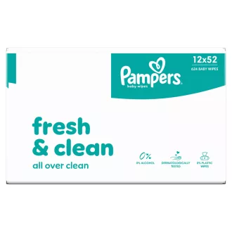   Pampers Fresh Clean Baby Nedves Törlőkendő, 12 Csomag x 52 Törlőkendő db Baba Nedves Törlőkendő