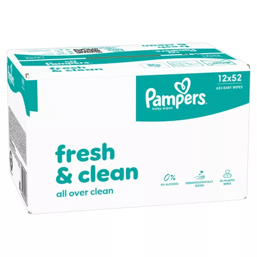 Pampers Fresh Clean Baby Nedves Törlőkendő, 12 Csomag x 52 Törlőkendő db Baba Nedves Törlőkendő