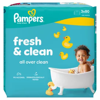   Pampers Fresh Clean Baby Nedves Törlőkendő, 3 Csomag x 80 Törlőkendő  db Baba Nedves Törlőkendő