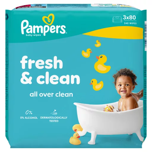 Pampers Fresh Clean Baby Nedves Törlőkendő, 3 Csomag x 80 Törlőkendő  db Baba Nedves Törlőkendő