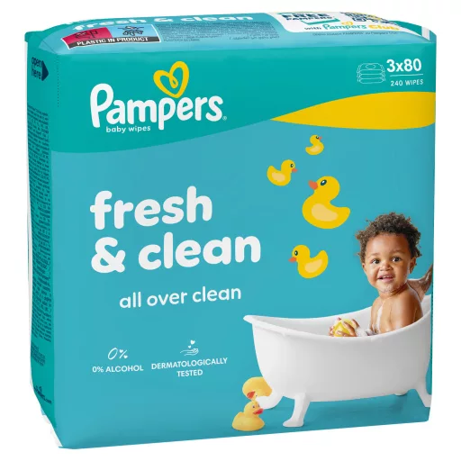 Pampers Fresh Clean Baby Nedves Törlőkendő, 3 Csomag x 80 Törlőkendő  db Baba Nedves Törlőkendő