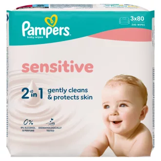   Pampers Sensitive Baby Nedves Törlőkendő, 3 Csomag x 80 Törlőkendő = 240 db Baba Nedves Törlőkendő