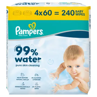   Pampers 99%-ban Vízalapú Baby Nedves Törlőkendő, 4 Csomag x 60 Törlőkendő db Baba Nedves Törlőkendő