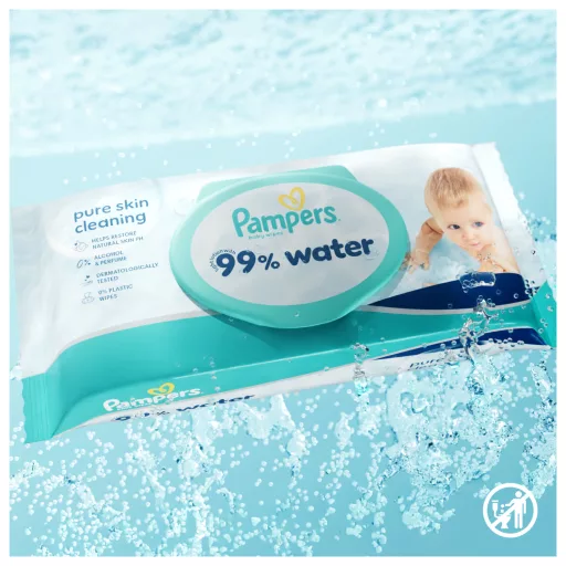 Pampers 99%-ban Vízalapú Baby Nedves Törlőkendő, 4 Csomag x 60 Törlőkendő db Baba Nedves Törlőkendő