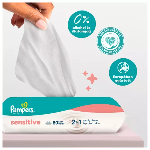 Pampers Sensitive Baby Nedves Törlőkendő, 9 Csomag x 80 Törlőkendő = 720 db Baba Nedves Törlőkendő