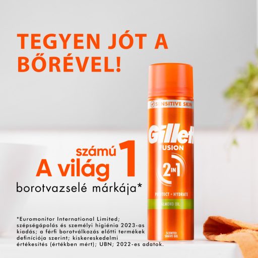 Gillette Fusion Borotvazselé Mandulaolajjal, Érzékeny Bőrre, 200ml
