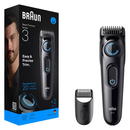 Braun Series 3 Szakállvágó, +2 Formázóeszköz, 20 Hosszbeállítás, Éles Pengék, BT3500, Fekete