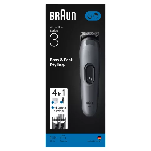 Braun Series 3 4 az 1-ben Formázókészlet, Éles Penge, 14 Hosszbeállítás, AIO3500, Szürke