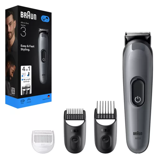 Braun Series 3 4 az 1-ben Formázókészlet, Éles Penge, 14 Hosszbeállítás, AIO3500, Szürke