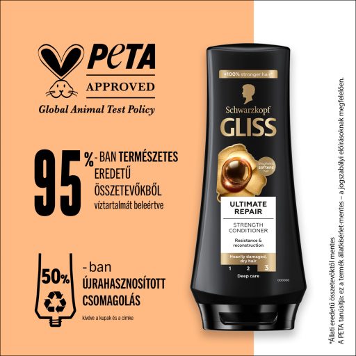 Gliss Ultimate Repair hajbalzsam folyékony keratinnal & fekete gyönggyel 200 ml
