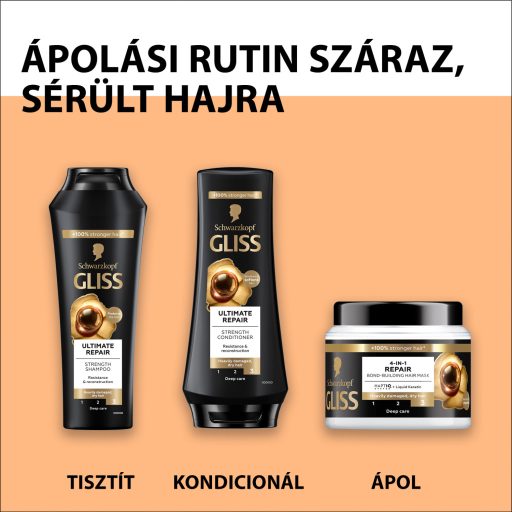 Gliss Ultimate Repair hajbalzsam folyékony keratinnal & fekete gyönggyel 200 ml