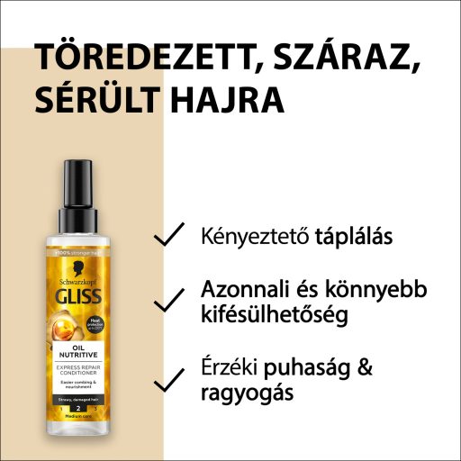 Gliss Tápláló Olaj Express Repair hajbalzsam omega 9 olajsavval + marula olajjal 200 ml
