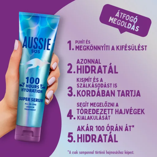 Aussie SOS Hajon Hagyható Super Szérum 160ml Száraz Hajra. Akár 100 Órás Hidratálás