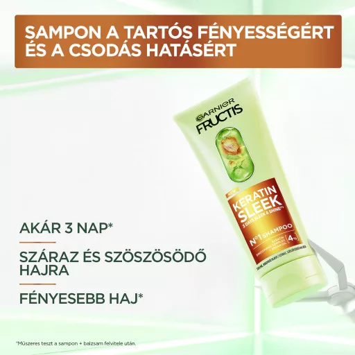 Garnier Fructis sampon 200ml Keratin Sleek száraz szöszösödő hajra