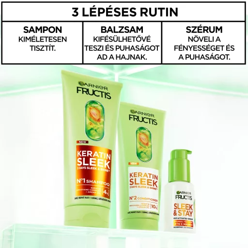Garnier Fructis sampon 200ml Keratin Sleek száraz szöszösödő hajra