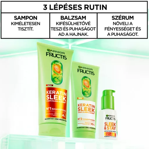 Garnier Fructis sampon 200ml Keratin Sleek száraz szöszösödő hajra