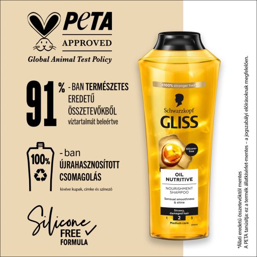 Gliss Tápláló Olaj sampon omega 9 olajsavval és marula olajjal 400 ml