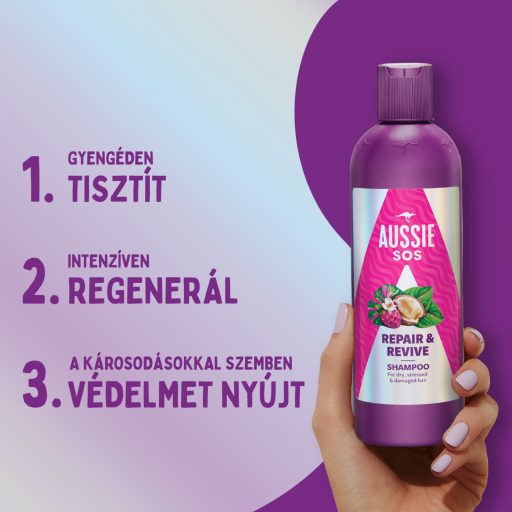 Aussie SOS Repair & Revive Sampon 300ml Száraz, Igénybevett, Károsodott Hajra