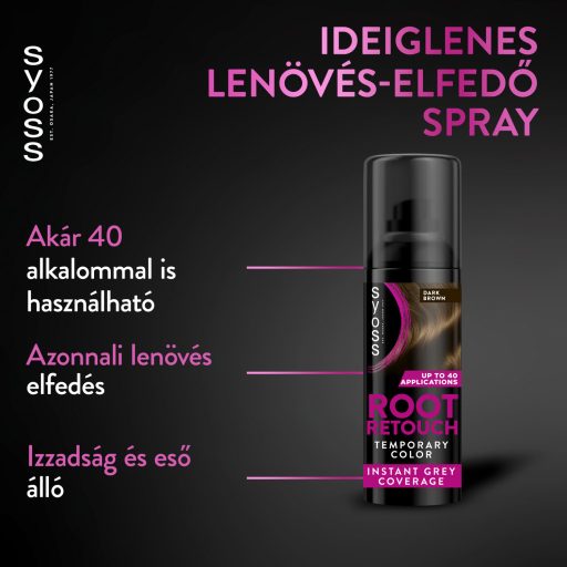 Syoss Root Retoucher ideiglenes lenövés-elfedő spray Sötétbarna 120 ml