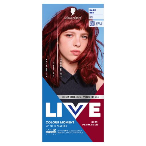 Schwarzkopf Live 12-15 hajmosásig tartó hajszínező 026 Sötét vörös