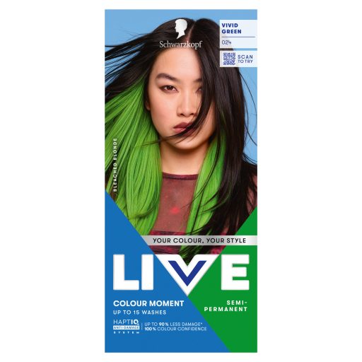 Schwarzkopf Live 12-15 hajmosásig tartó hajszínező 024 Élénk zöld