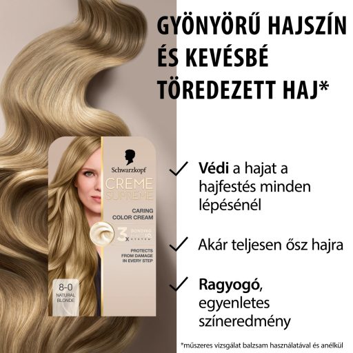 Schwarzkopf Creme Supreme tartós hajfesték 8-0 természetes világosszőke