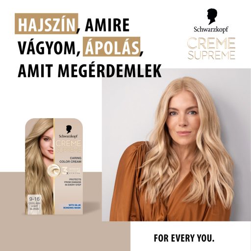 Schwarzkopf Creme Supreme tartós hajfesték 9-16 hűvös hamvas nagyon világosszőke