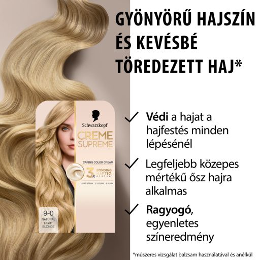 Schwarzkopf Creme Supreme tartós hajfesték 9-0 természetes nagyon világos szőke