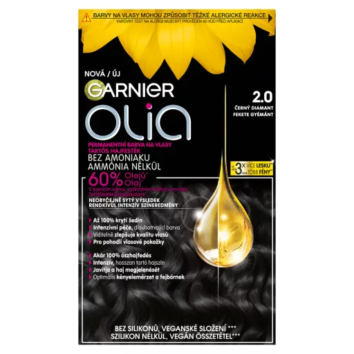 Garnier Olia tartós hajfesték 2 .0 Fekete gyémánt, 60 +60 +54 ml