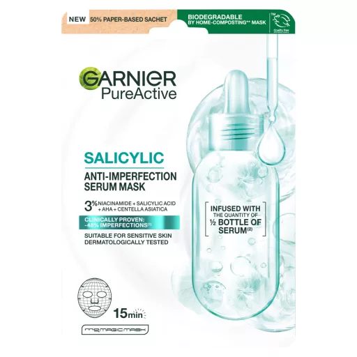 Garnier Pure Active Salicylic bőrhibák ellen szérumos textilmaszk 23 g