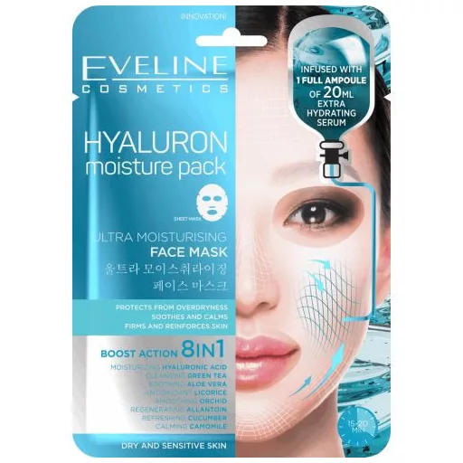 Eveline arcmaszk 20ml koreai textil Ultra-hidratáló hialuronsavval