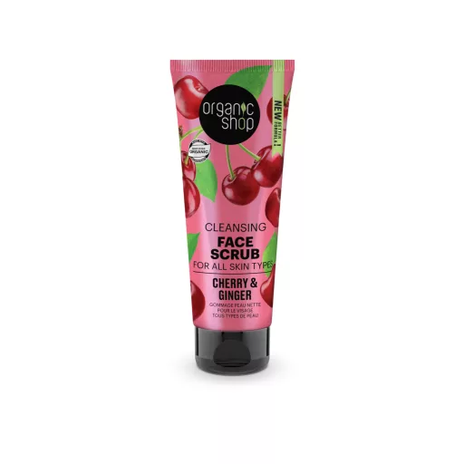 Organic Shop gyömbéres cseresznye tisztító arcradír BIO gyömbér és cseresznyekivonattal 75 ml
