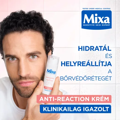 Mixa Anti-Reaction hidratáló, regeneráló krém panthenollal és peptidekkel a bőr hidratálásához és regenerálásához, érzékeny bőrre alkalmas, 50 ml
