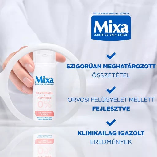 Mixa Anti-Reaction hidratáló, regeneráló krém panthenollal és peptidekkel a bőr hidratálásához és regenerálásához, érzékeny bőrre alkalmas, 50 ml