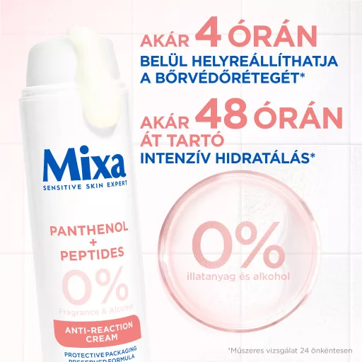 Mixa Anti-Reaction hidratáló, regeneráló krém panthenollal és peptidekkel a bőr hidratálásához és regenerálásához, érzékeny bőrre alkalmas, 50 ml