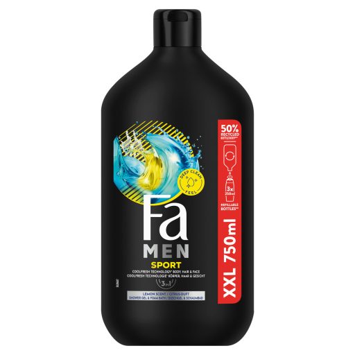 Fa Men Sport 3 az 1-ben tusfürdő és habfürdő testre, hajra és arcra citrus illattal 750 ml