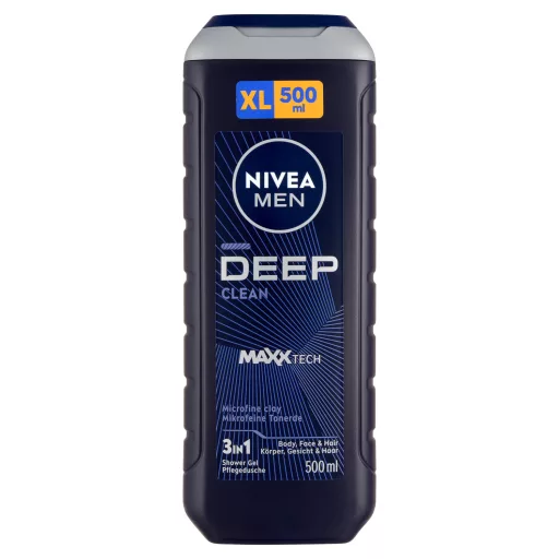 NIVEA MEN Deep Clean 3 az 1-ben tusfürdő testre, arcra, hajra 500 ml