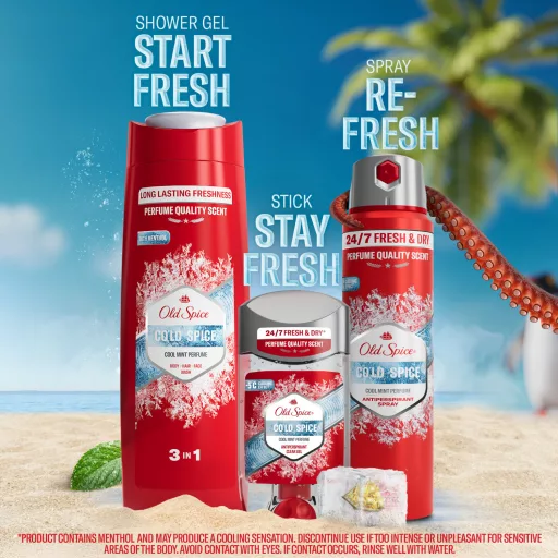 Old Spice Cold Spice Férfi 3 az 1-ben Arcmosó, Tusfürdő és Sampon, 400 ml