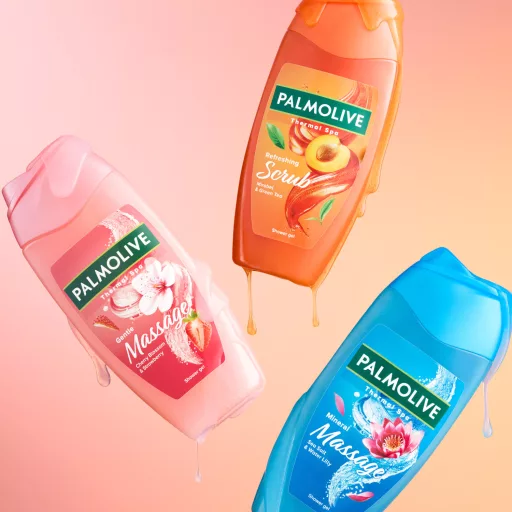 Palmolive Thermal Spa Gentle Massage bőrradírozó tusfürdő cseresznyevirág és eper illattal 500 ml