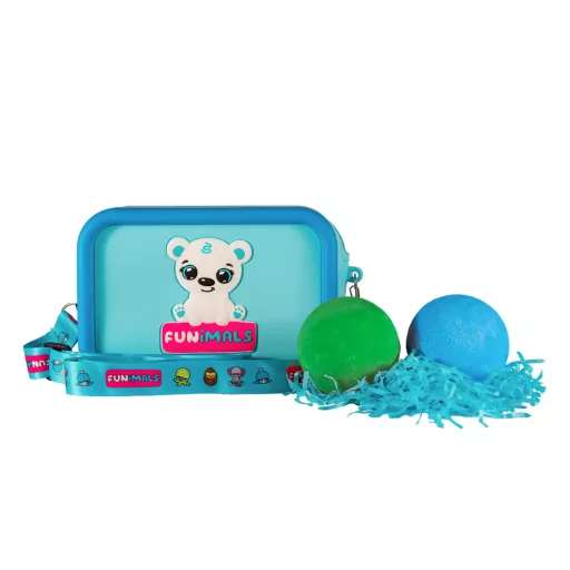 Funimals fürdőgolyó 2x105g + meglepetés figurával + kék táska